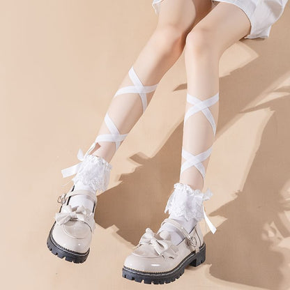 Cross Strap Ribbon Accent Crew Socks