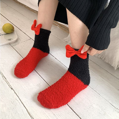 Bow Accent Two Tone Crew Socks