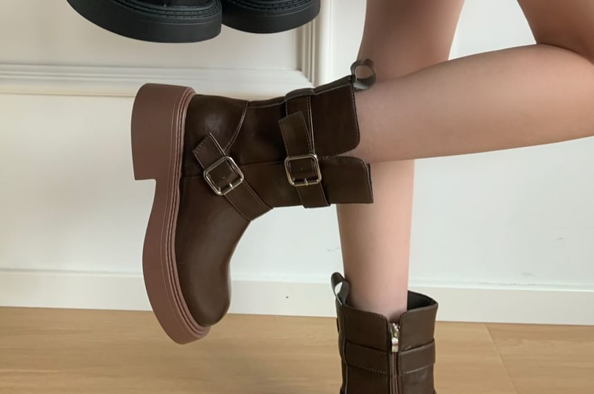 Platform Buckle Short Boots