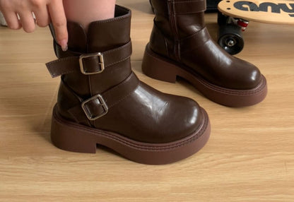 Platform Buckle Short Boots