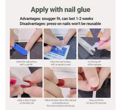 Faux ongles à coller en forme de cœur avec perles artificielles