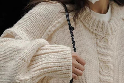 Oversized Stitched Round-Neck Cardigan