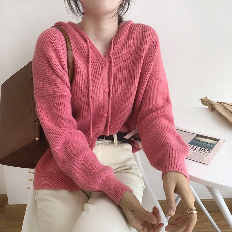 V-Neck Hooded Cardigan in 7 Colors