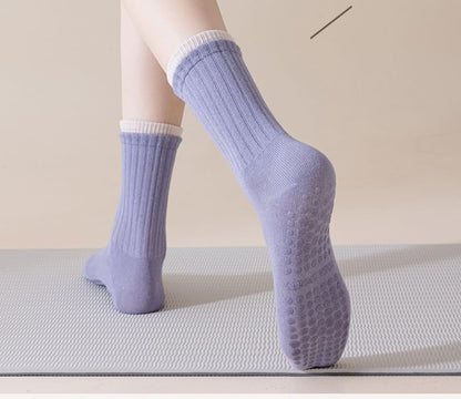 Chaussettes courtes de yoga côtelées à bordure contrastante / Ensemble