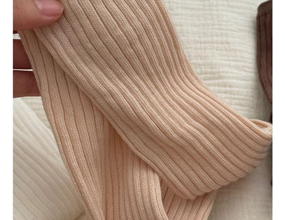 Plain Ribbed Knee High Socks Set