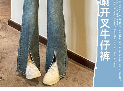 Jean évasé taille haute avec ourlet fendu