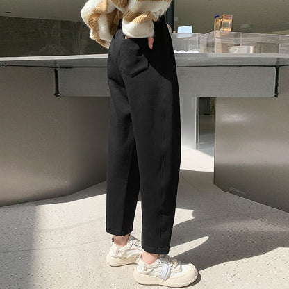 Pantalon de survêtement uni à taille haute et jambe droite