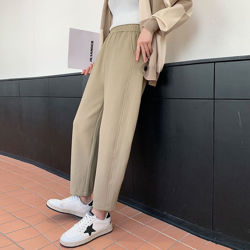 Pantalon de survêtement uni à taille haute et jambe droite