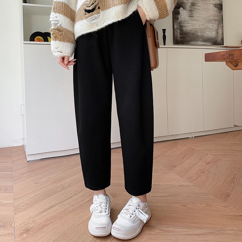 Pantalon de survêtement uni à taille haute et jambe droite