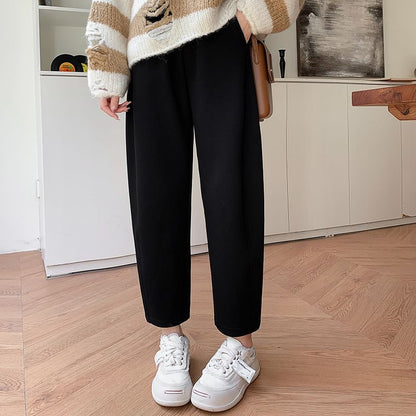 Pantalon de survêtement uni à taille haute et jambe droite