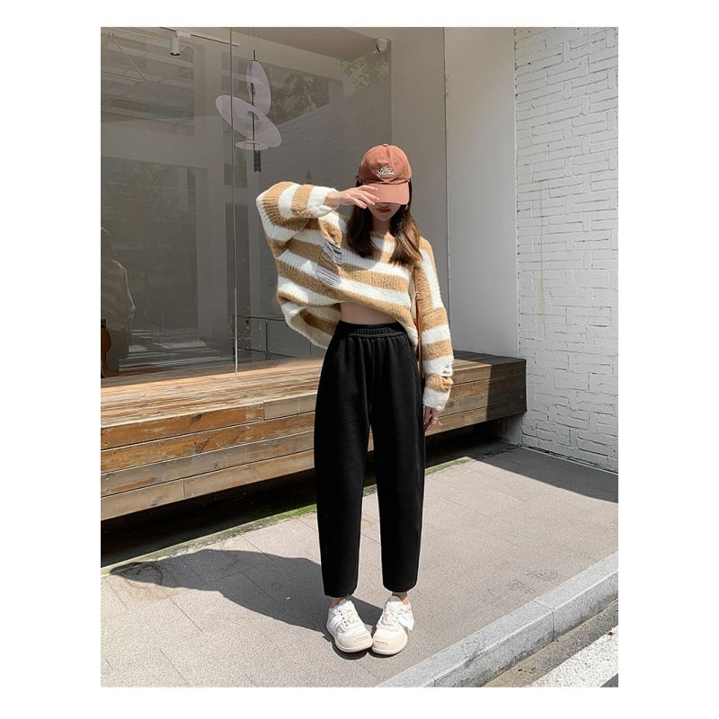 Pantalon de survêtement uni à taille haute et jambe droite