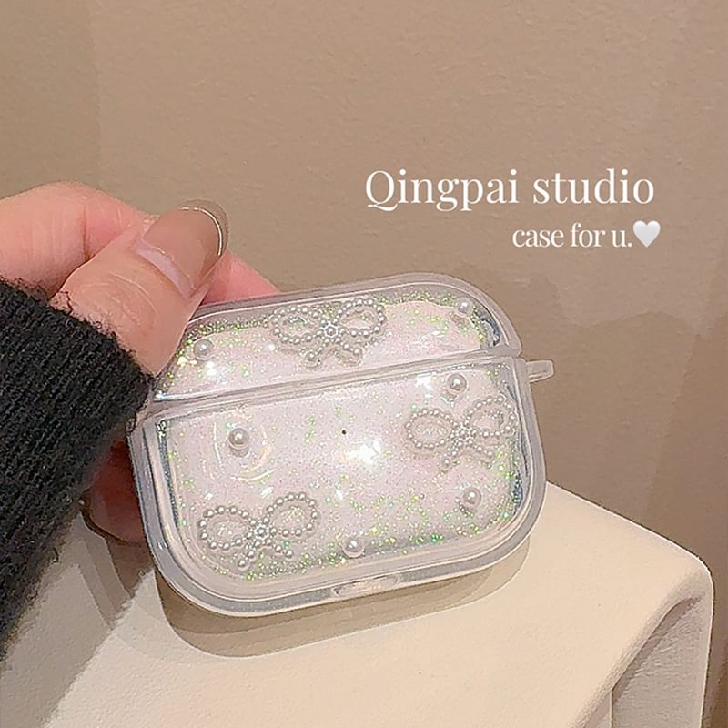 Simple Glitter Pearl Bow AirPods / Pro Earphone Case