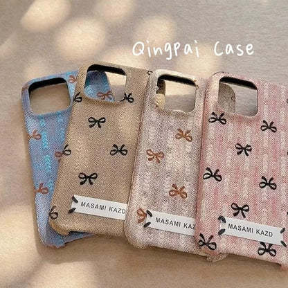 Simple Bow Flannel Phone Case - iPhone 16 Pro Max / 16 Pro / 16 / 15 Pro Max / 15 Pro / 15 / 14 Pro Max / 14 Pro / 14 / 13 Pro Max / 13 Pro / 13 / 12 Pro Max / 12 Pro / 12