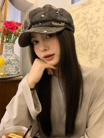 Applique Cap Newsboy Star Denim Studded