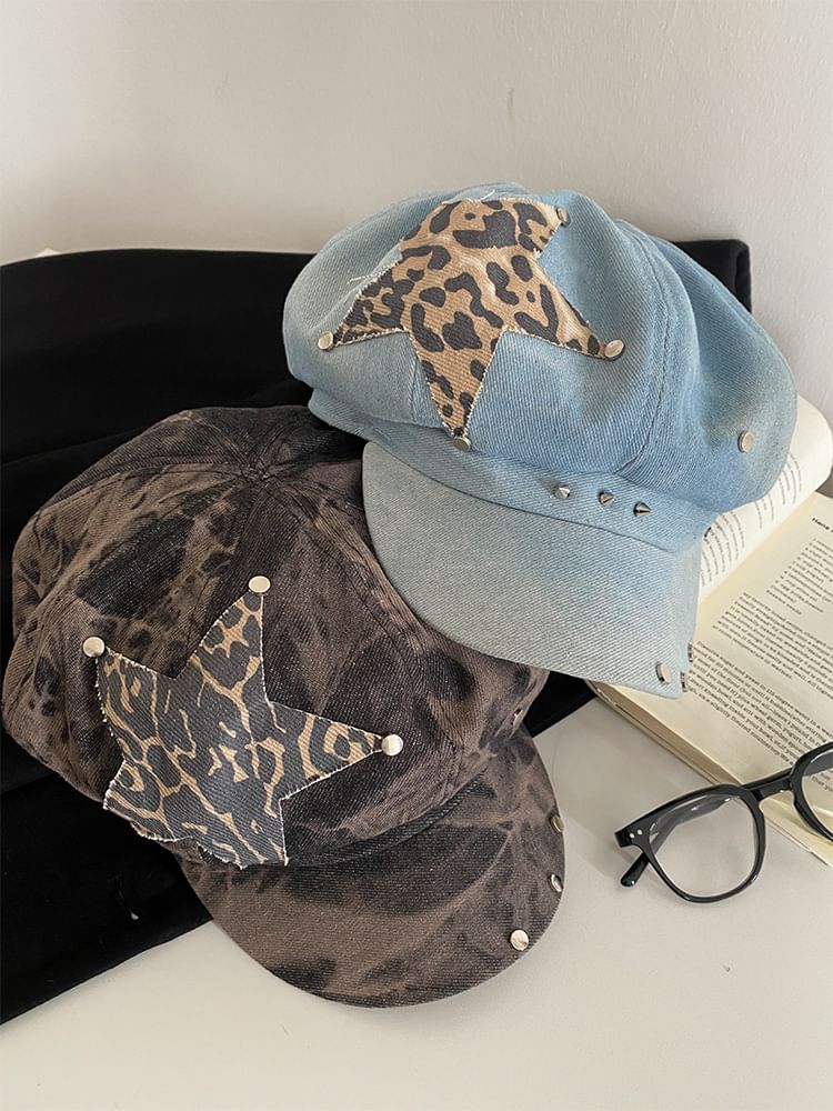 Applique Cap Newsboy Star Denim Studded