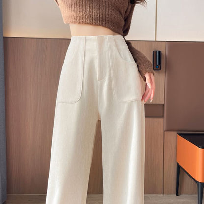 High Rise Plain Corduroy Wide Leg Pants