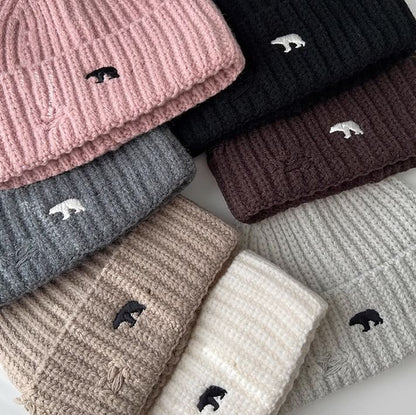 Bear Embroidered Knit Beanie