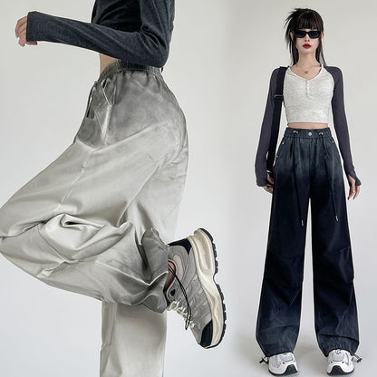 Drawstring Waist Gradient Wide Leg Pants