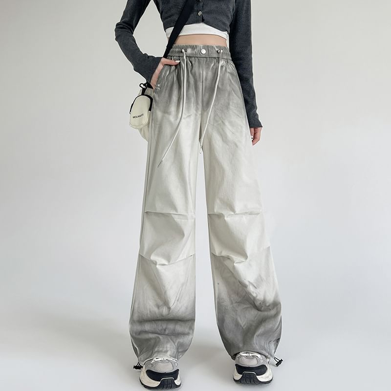 Drawstring Waist Gradient Wide Leg Pants