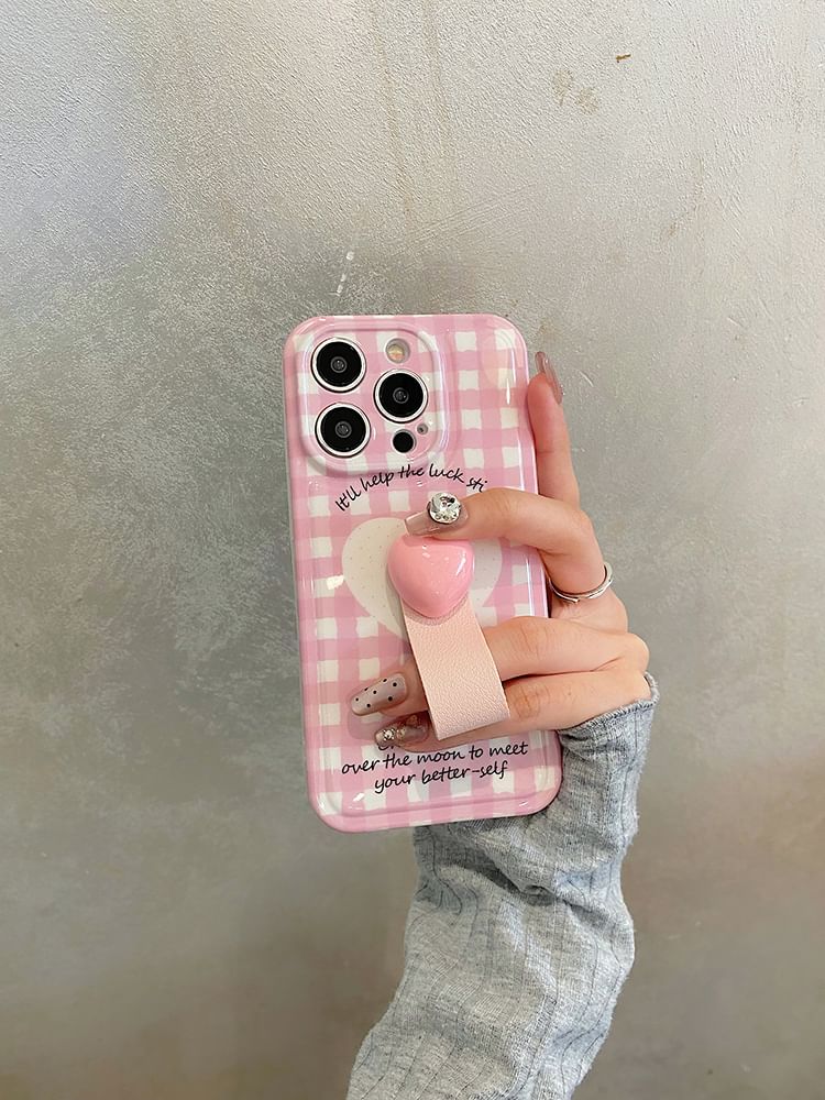 Finger Set Plaid Strap Heart Case / Phone