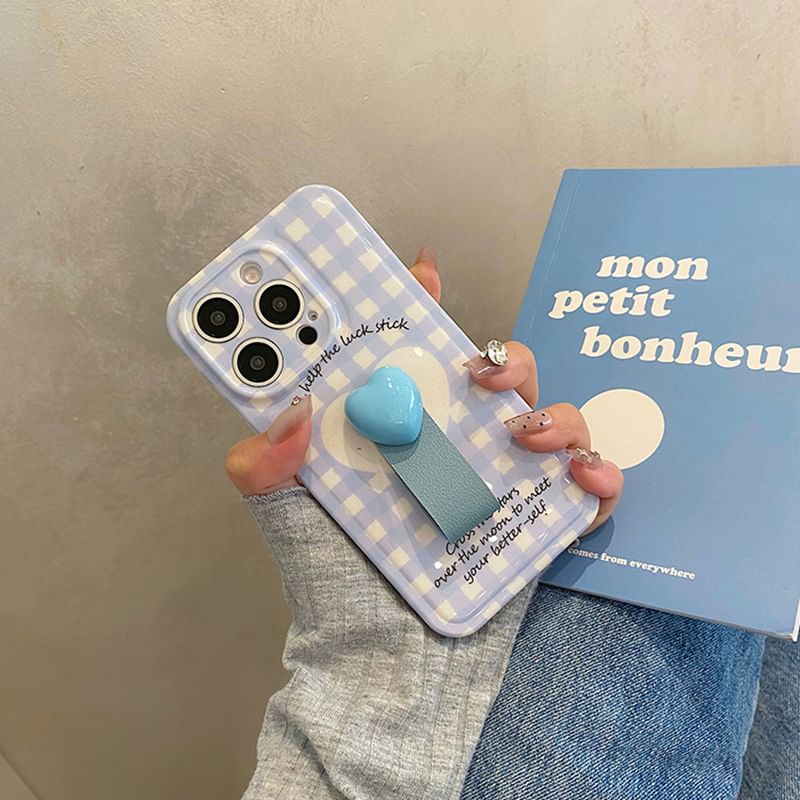 Finger Set Plaid Strap Heart Case / Phone