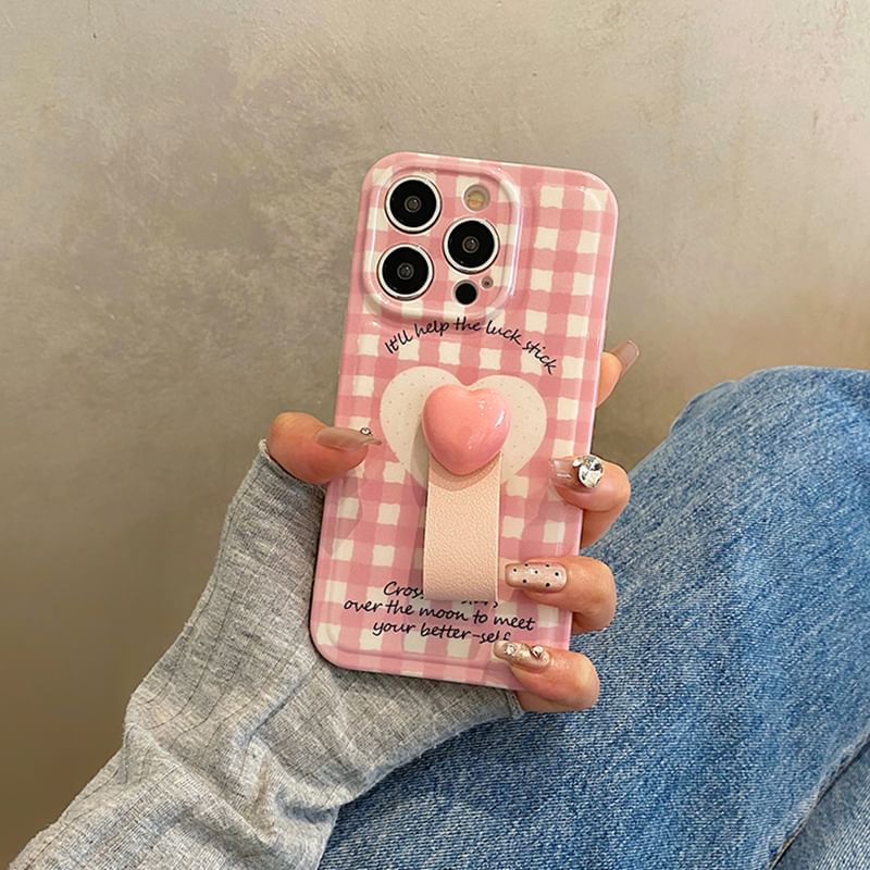 Finger Set Plaid Strap Heart Case / Phone