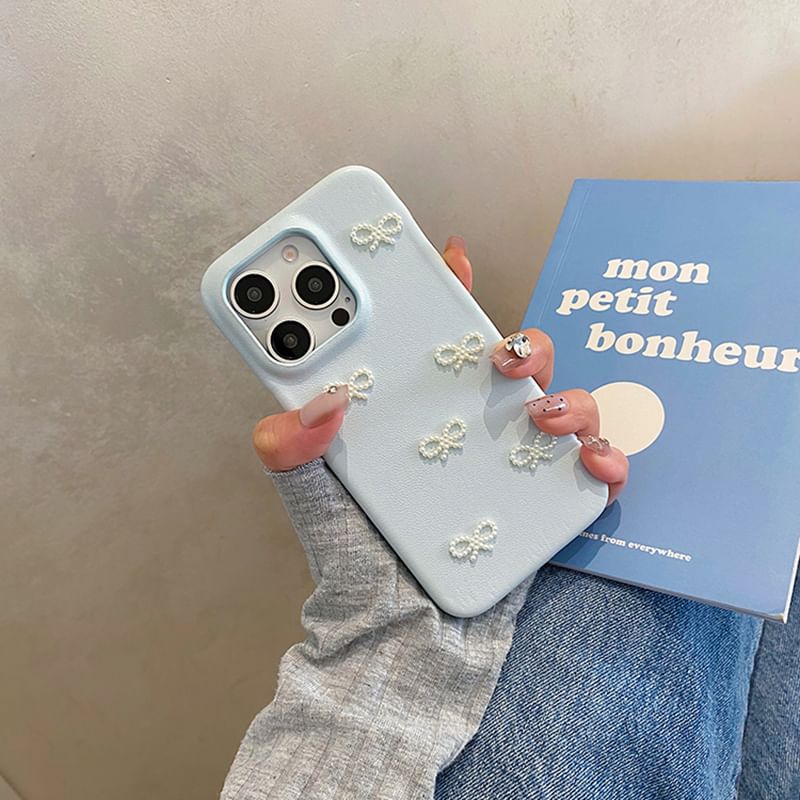 Bow Case / Strap Pearl Faux Phone Set