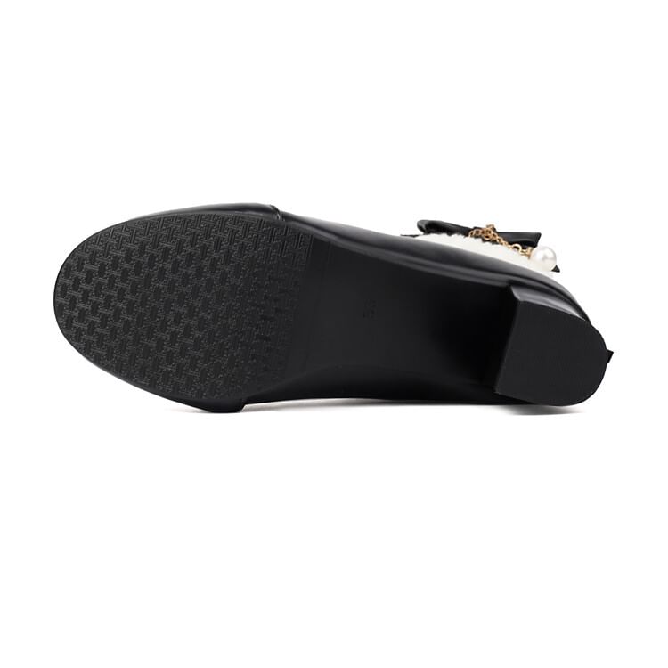 Panel Chunky Short Boots Heel Fleece Bow