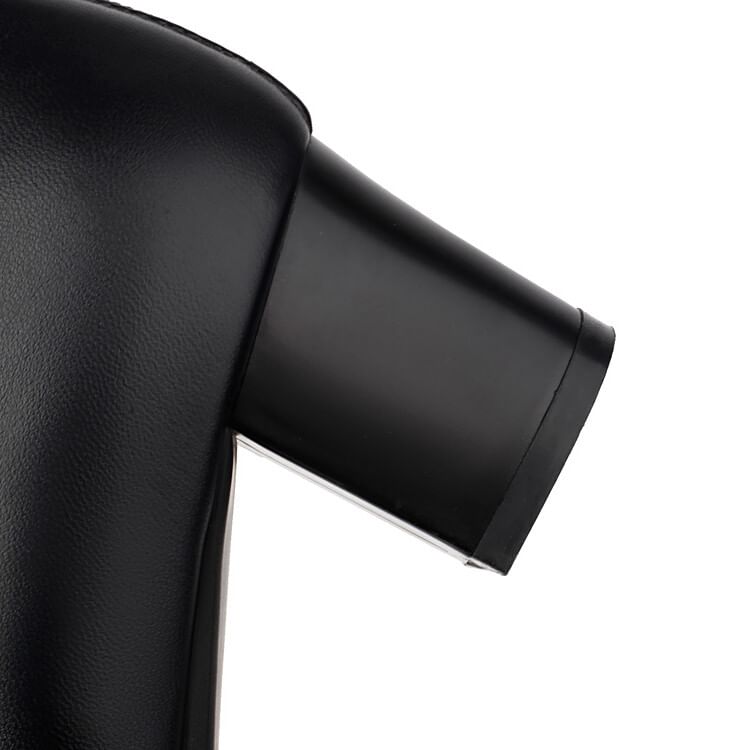 Panel Chunky Short Boots Heel Fleece Bow