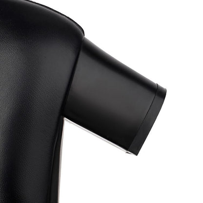 Panel Chunky Short Boots Heel Fleece Bow