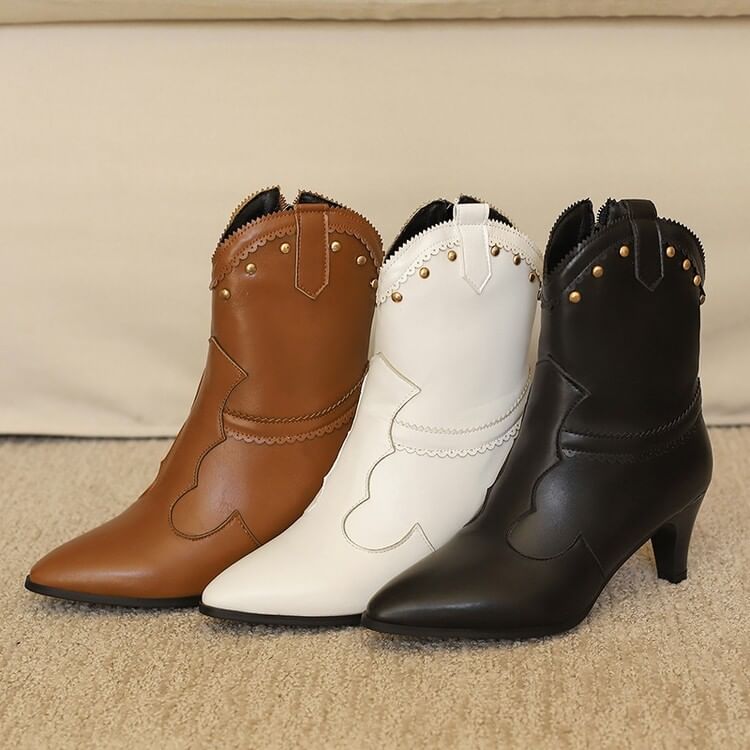 Boots Short Chunky Studded Heel