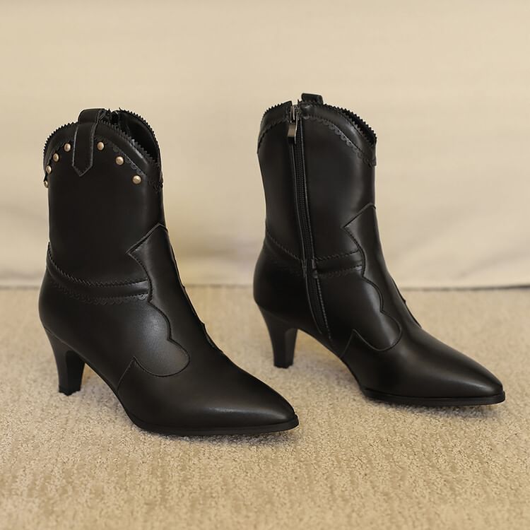 Boots Short Chunky Studded Heel