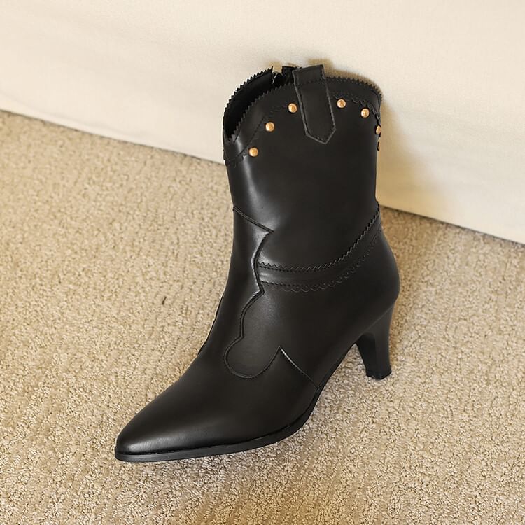 Studded Chunky Heel Short Boots