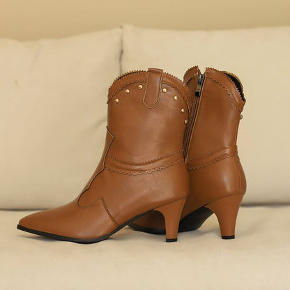 Studded Chunky Heel Short Boots