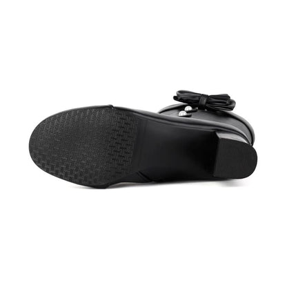 Boots Chunky Pearl Mid-Calf Heel Faux