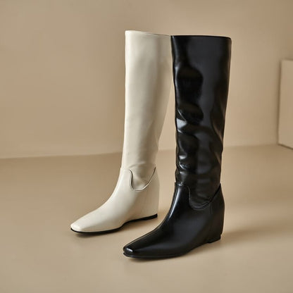 Heel Tall Plain Hidden Wedge Boots