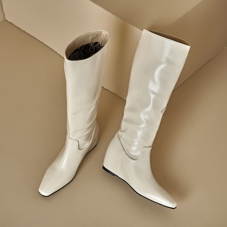Heel Tall Plain Hidden Wedge Boots