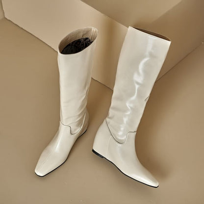 Heel Tall Plain Hidden Wedge Boots