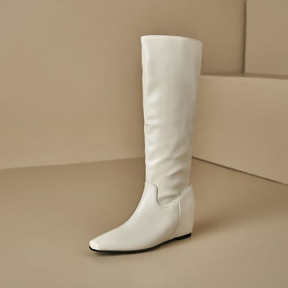Heel Tall Plain Hidden Wedge Boots