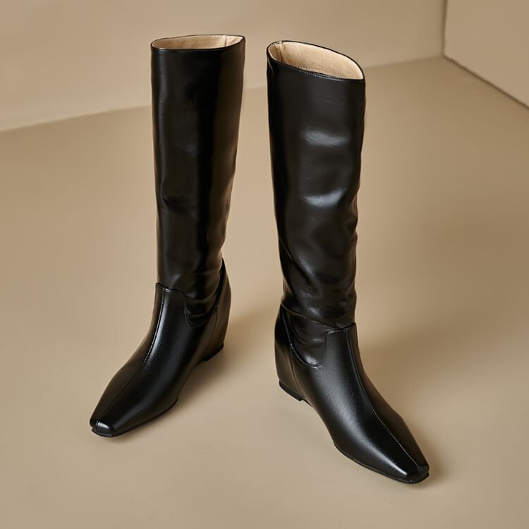 Heel Tall Plain Hidden Wedge Boots