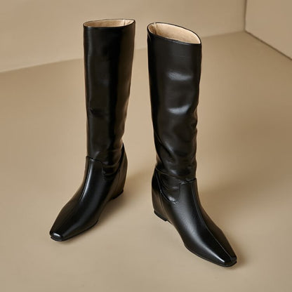 Heel Tall Plain Hidden Wedge Boots