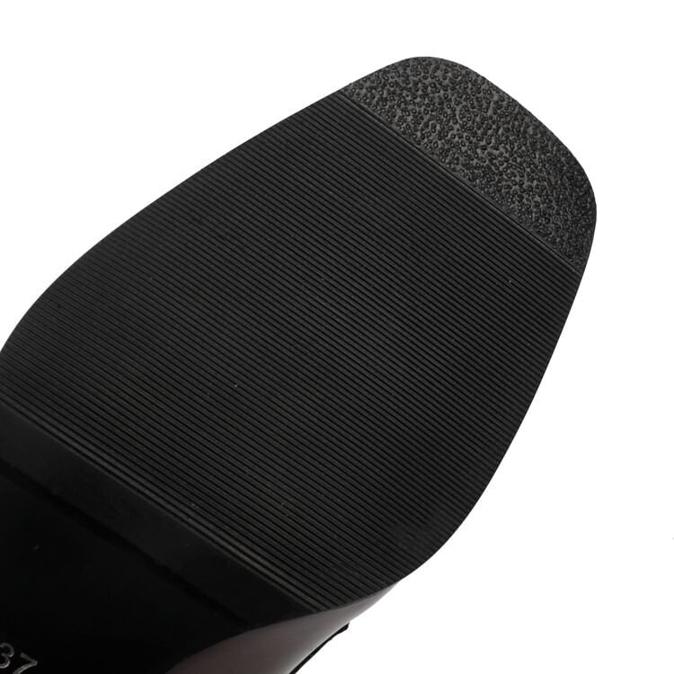 Leather Heel Chunky Penny Faux Loafers