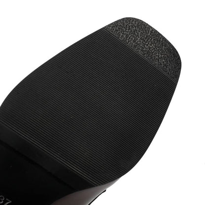 Leather Heel Chunky Penny Faux Loafers