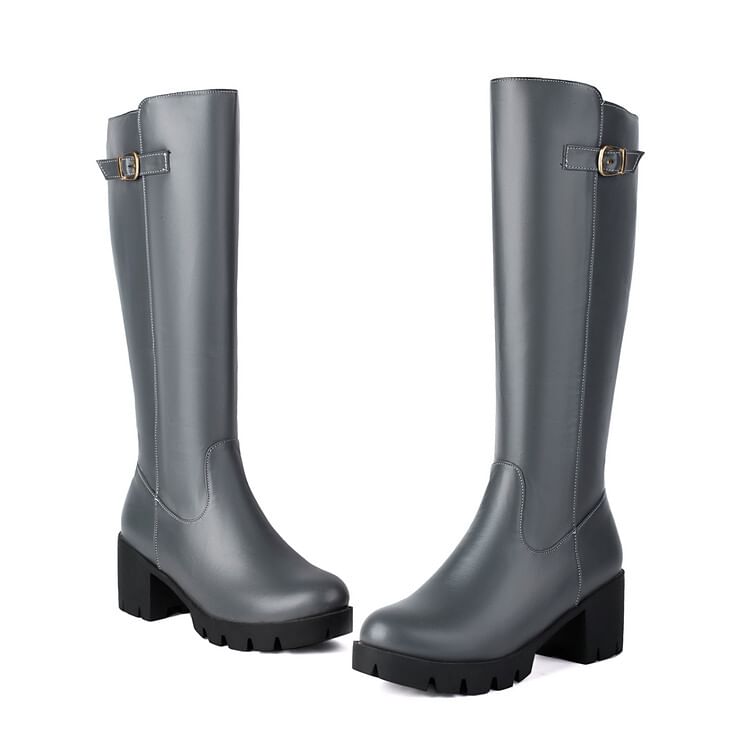 Buckled Heel Tall Boots Chunky