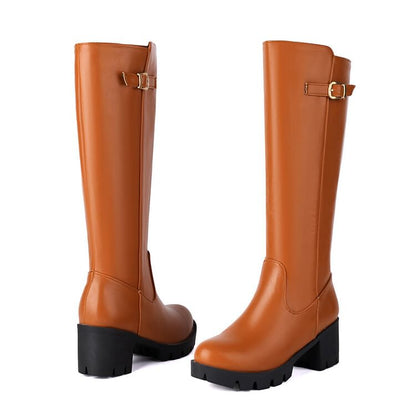 Buckled Heel Tall Boots Chunky