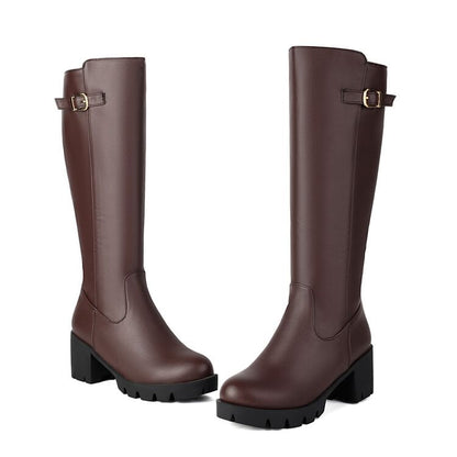 Buckled Heel Tall Boots Chunky