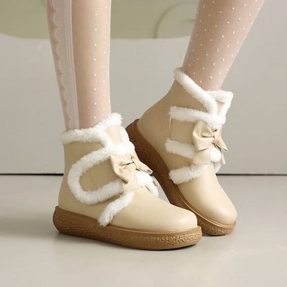 Platform Boots Trim Bow Short Fluffy