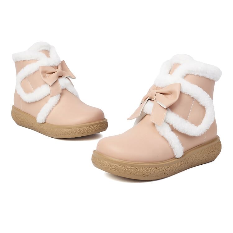 Platform Boots Trim Bow Short Fluffy