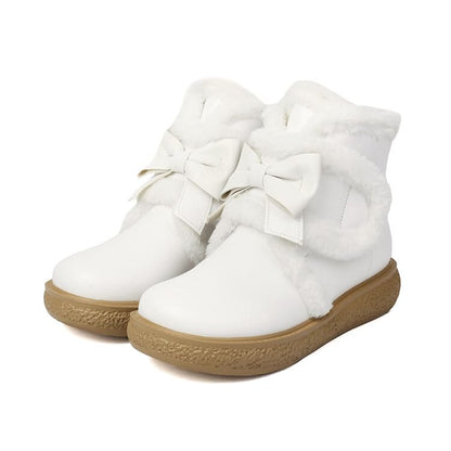 Platform Boots Trim Bow Short Fluffy