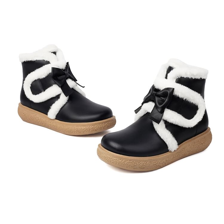 Platform Boots Trim Bow Short Fluffy